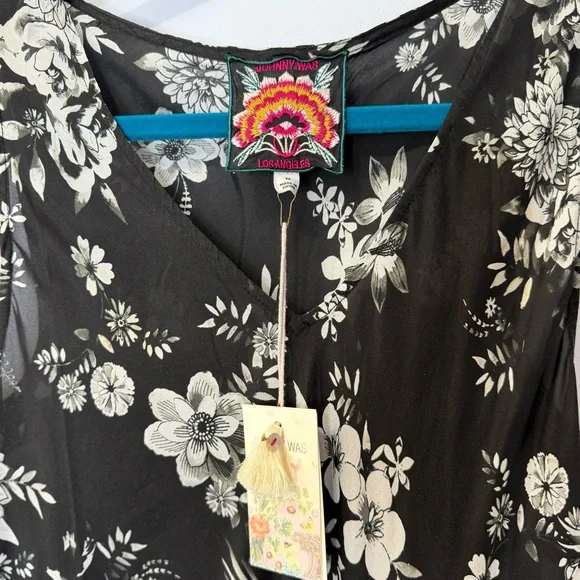 Johnny Was Dreamer Silk Bias Floral Black & White Maxi Dress. Size M. NEW w/tags - Picture 3 of 6
